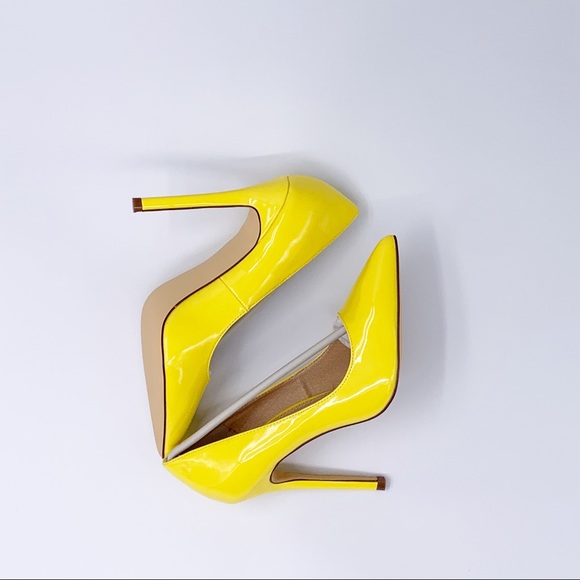 Women Yellow patent Pointy Toe Stiletto High Heel - Picture 5 of 7